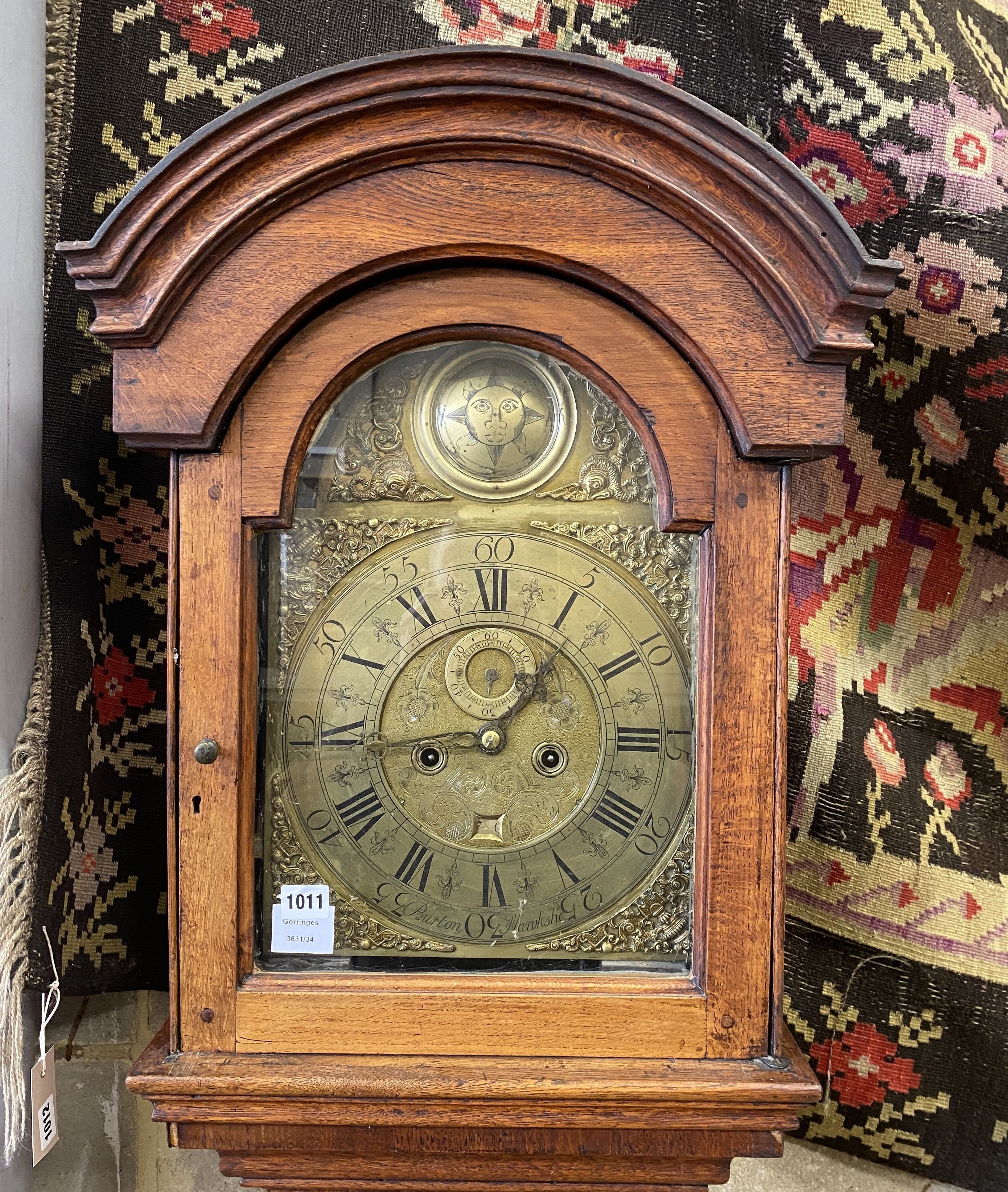 A late 18th century oak 8 day longcase clock, height 212cm